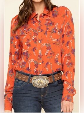 Cruel Girl Western Pearl Snap Button Down Shirt Sz L